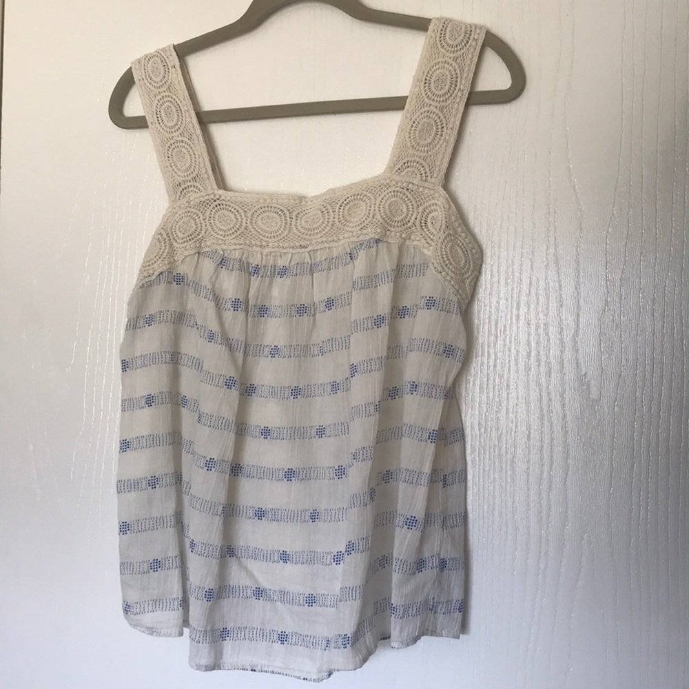 Blue & White Crochet Strap Tank